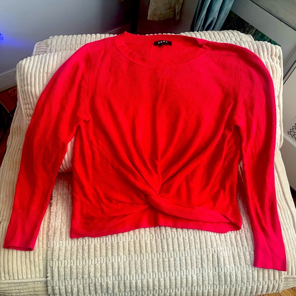 DKNY Hot Pink Twist-Front Long Sleeve Top